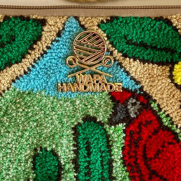 Wapa Handmade Looped Yarn Tapestry Bag Bright Floral Cacutus Bird Motif Tassels - Picture 3 of 8